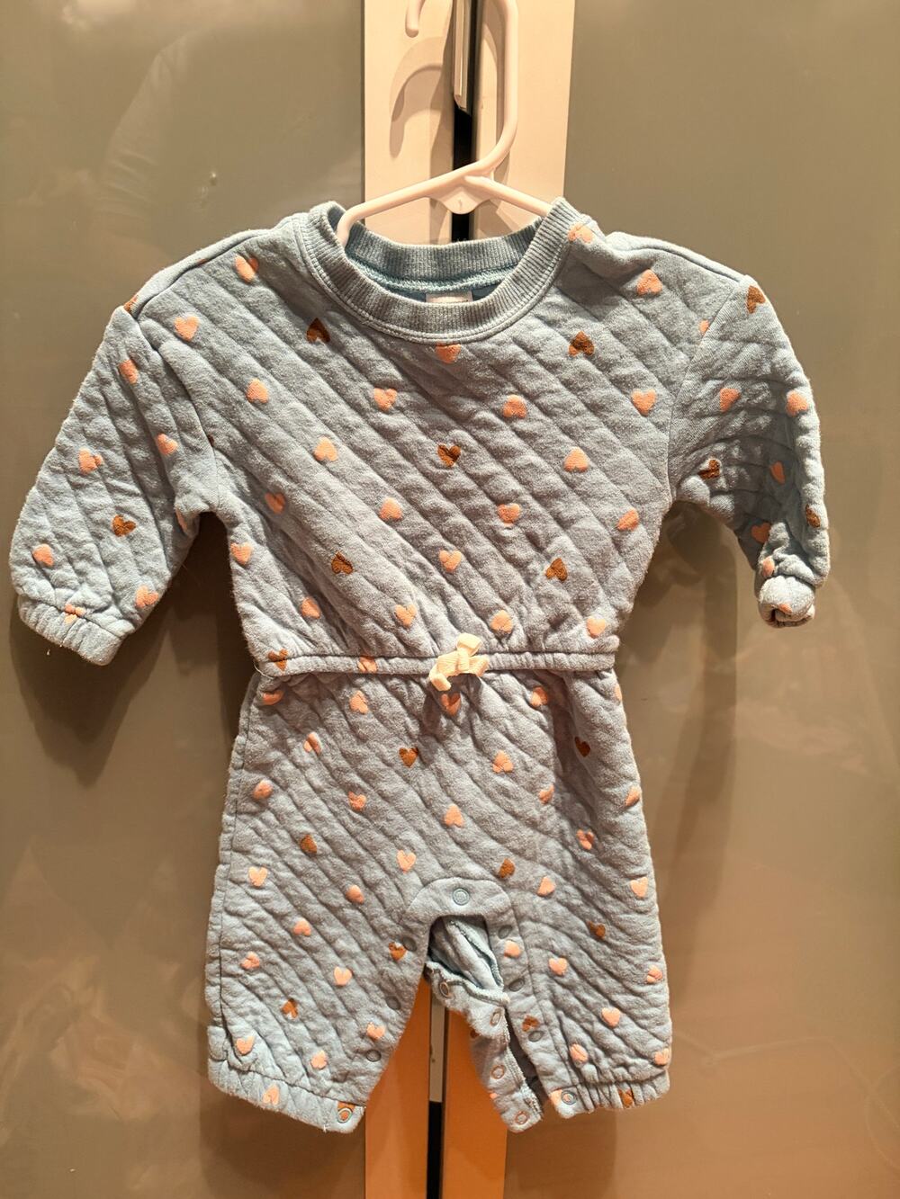 Carter's 6M Quilted Heart Print Romper Long Sleeve Tie Waist Baby Girl